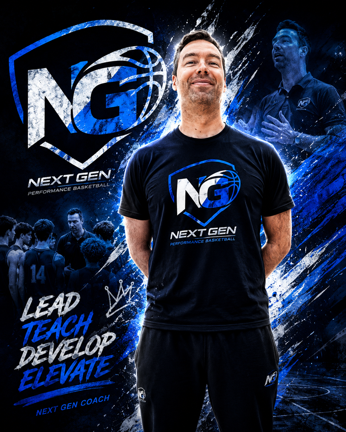 Maarten Esveldt, coach en co-founder van Next Gen, in Next Gen coachoutfit