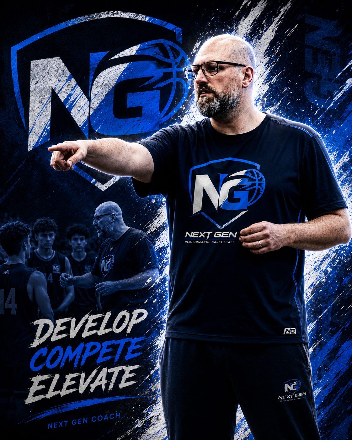 Bram Foesters, coach en co-founder van Next Gen, in Next Gen coachoutfit